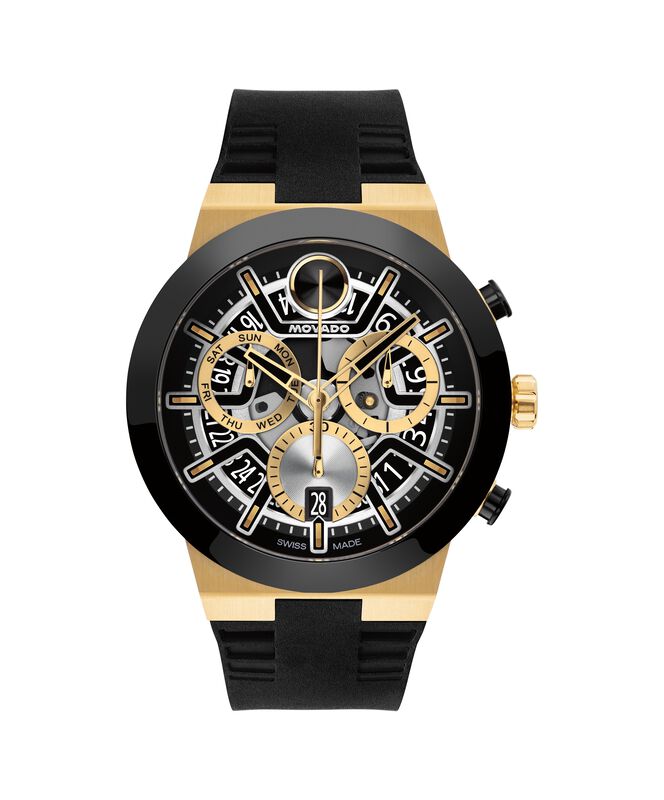 Movado BOLD Fusion Chronograph Black Dial Yellow Gold Tone Case 3601307 image number null