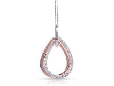 Diamond Double Teardrop Pendant 1/6ctw in 14k White and Rose Gold