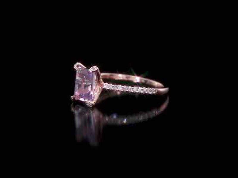 Emerald-Cut Rose De France Gemstone Solitaire Engagement Ring in 10k Rose Gold image number null