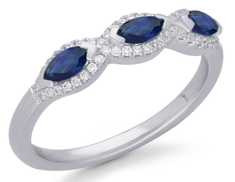 Marquise-Cut Sapphire & Diamond Ring in 14k White Gold image number null