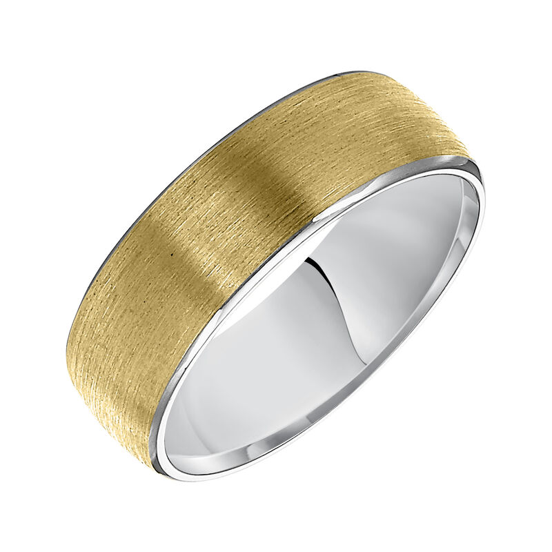 Men's Rolled Edge Detail Wedding Band in 14k Yellow & White Gold image number null