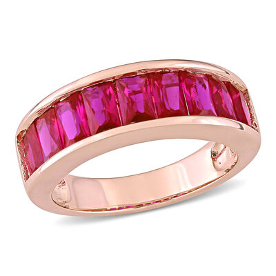 Created Ruby Semi-Eternity Anniversary Band in Rose Gold Plated Sterling Silver