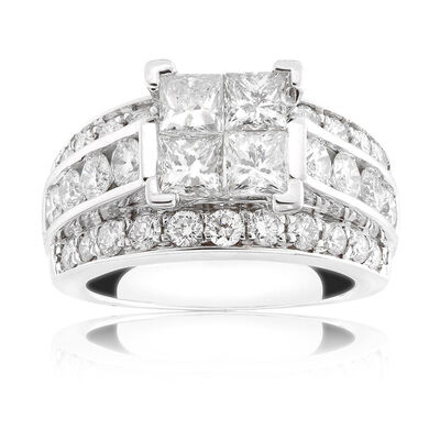 Quad-Set 3 1/2ctw. Diamond Engagement Ring in 14k White Gold