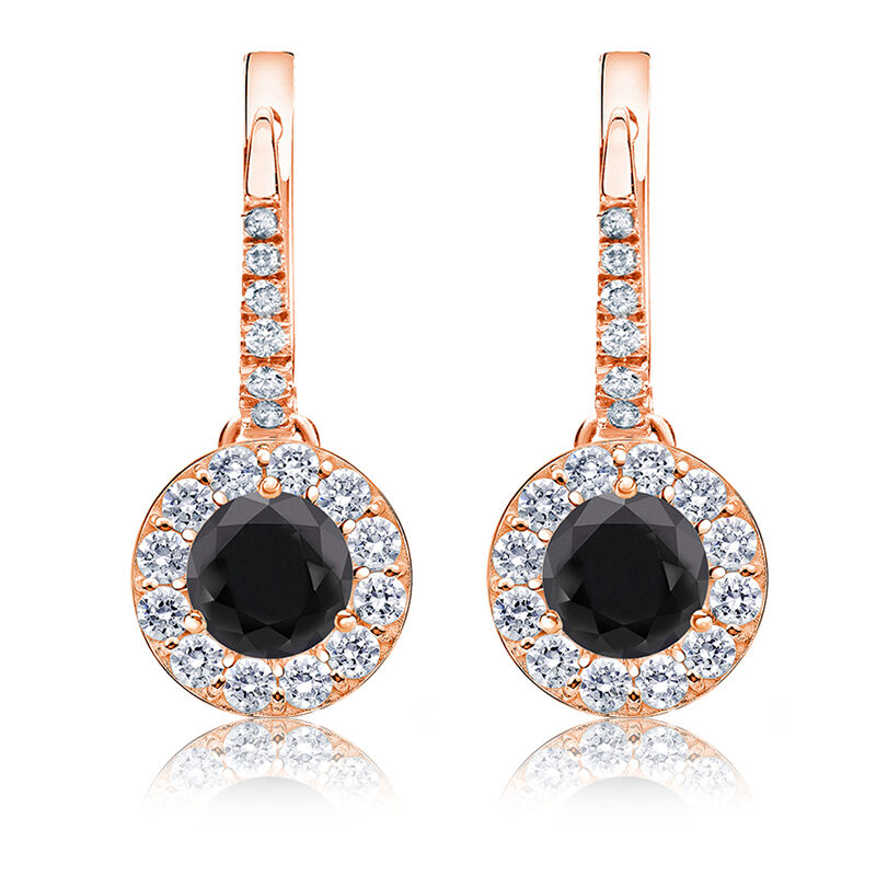 Black Diamond Halo 1 1/2ct. Drop Earrings in 14k Rose Gold image number null