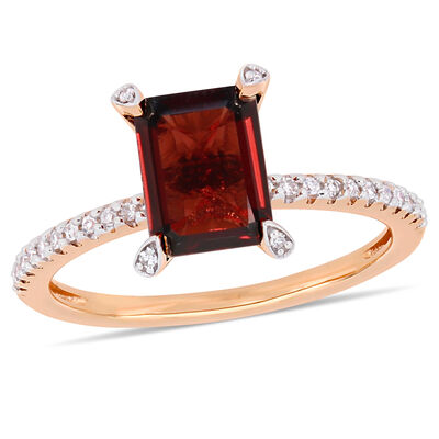 Emerald-Cut Garnet Engagement Ring in 10k Rose Gold