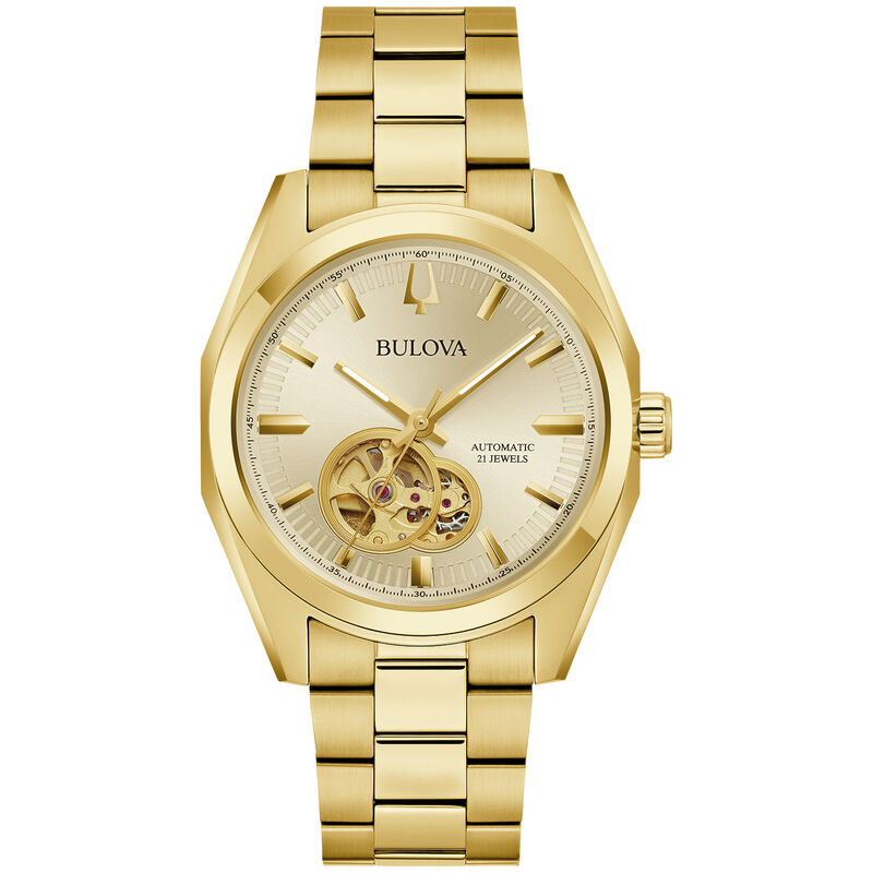 Bulova Men's Gold Tone Stainless Steel Surveyor Automatic Watch 97A182 image number null