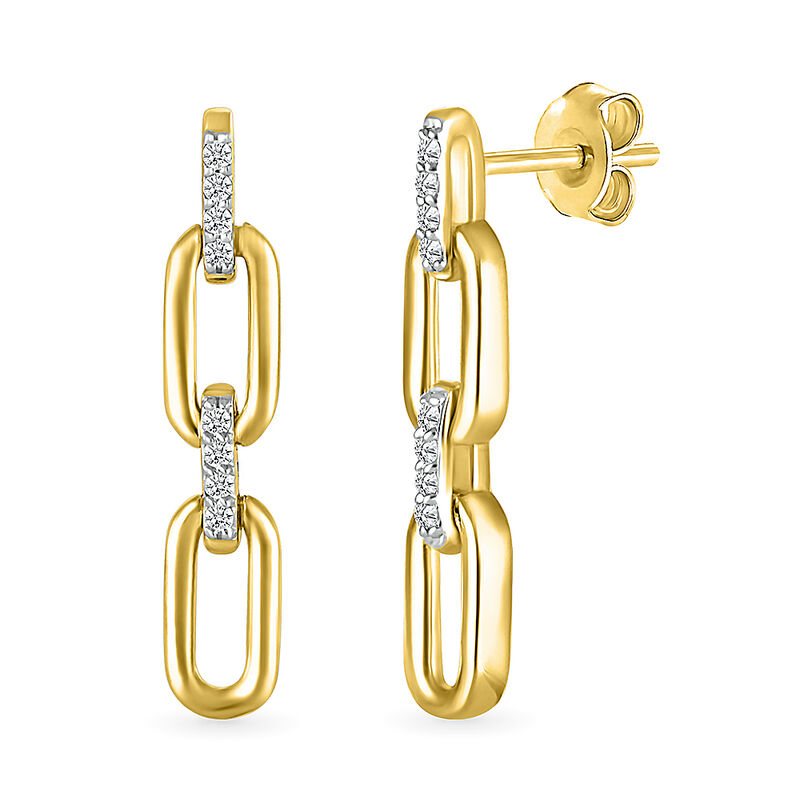 Diamond Link Dangle Earrings in 10k Yellow & White Gold image number null