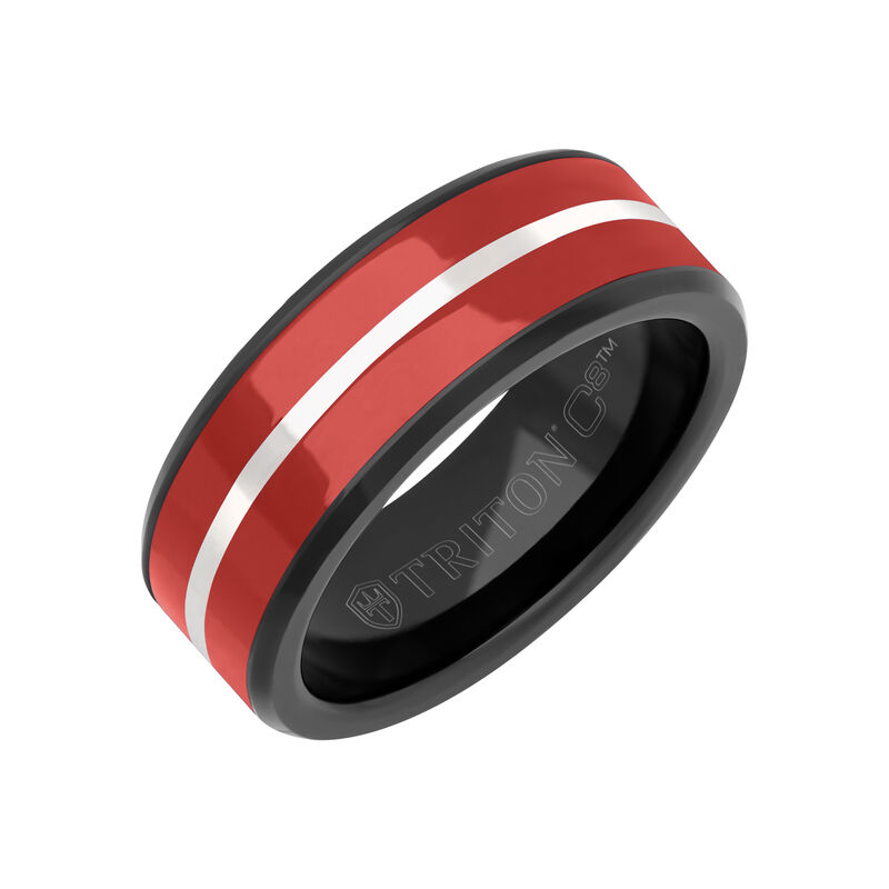 Men's Red Ceramic Inlay & Tungsten Carbide Wedding Ring (8mm) image number null