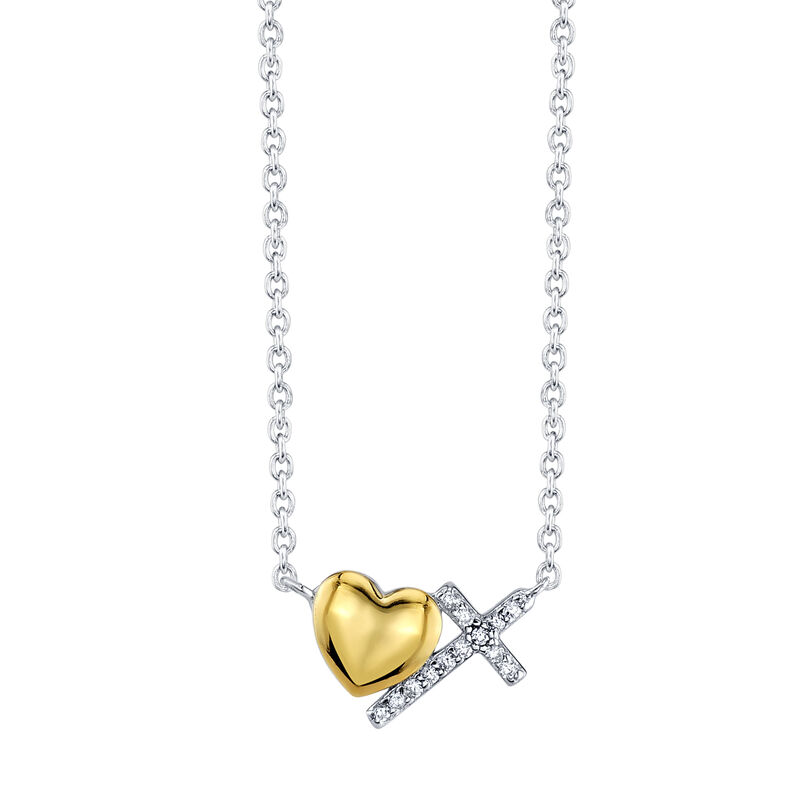 Cross and Heart Dainty Necklace with Crystal in Silver Plated Two-Tone image number null