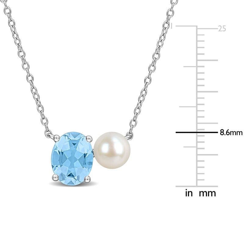 Blue Topaz & Freshwater Cultured Pearl Necklace in Sterling Silver image number null