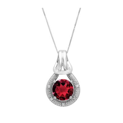 Created Ruby & Diamond Love Knot Pendant in 10k White Gold
