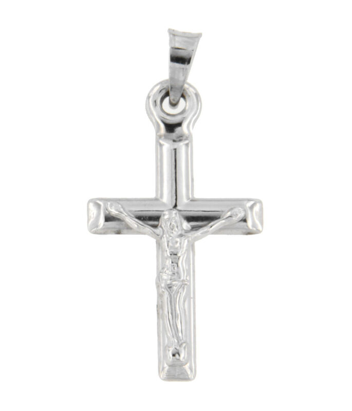 Simple Traditional Crucifix Pendant in 14k White Gold image number null