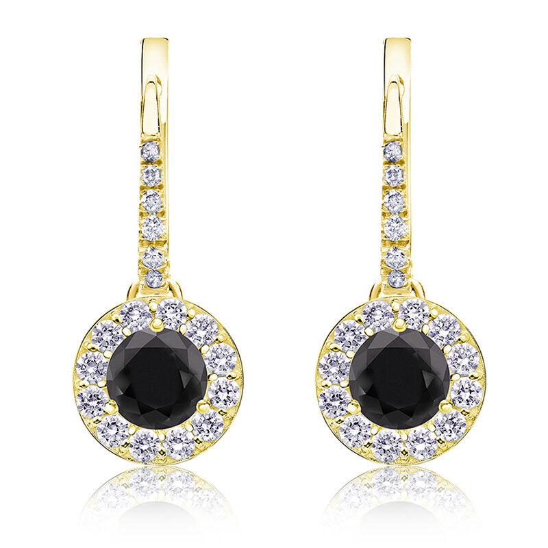 Black Diamond Halo 2ct. Drop Earrings in 14k Yellow Gold image number null