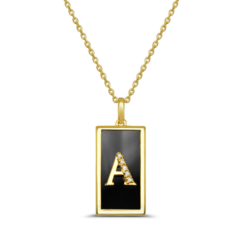 Diamond Black Onyx A Initial Pendant Gold Plated