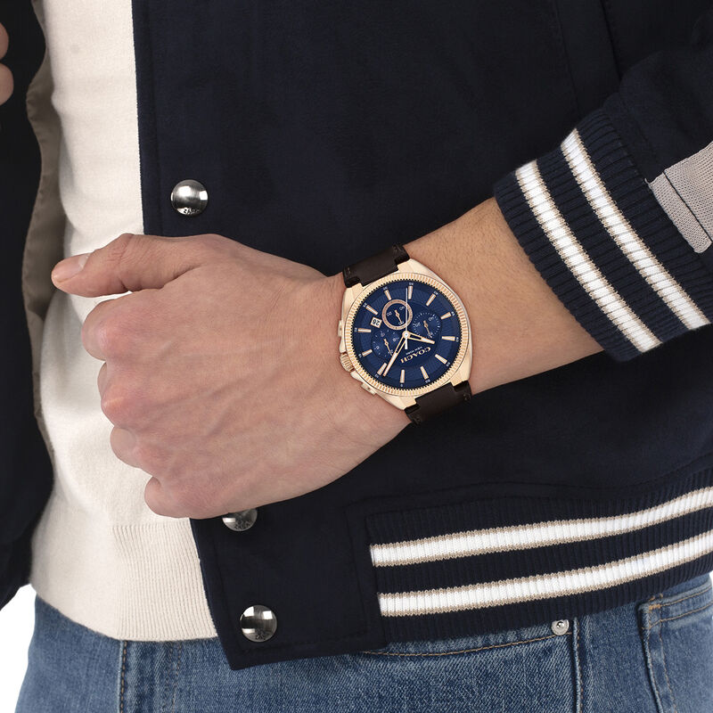 Coach Men's Jackson Chronograph Navy Dial Rose Gold Tone Stainless Steel Brown Leather Strap 45mm Watch 14602745 image number null