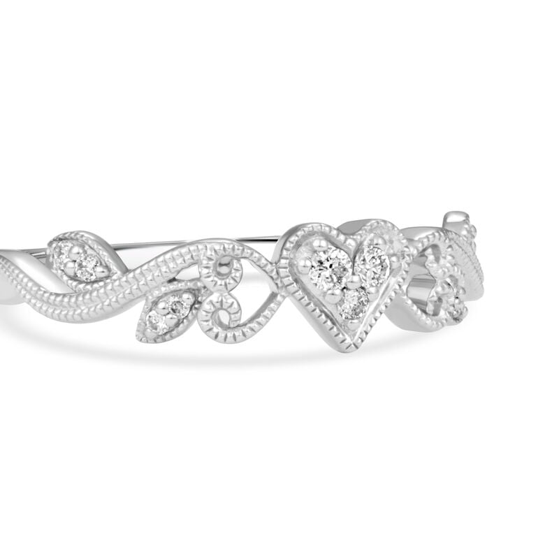 Diamond Heart Scroll Design Promise Ring in 10k white Gold image number null