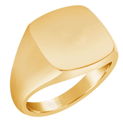 Cushion Satin Top Signet Ring 16x16mm in 14k Yellow Gold 
