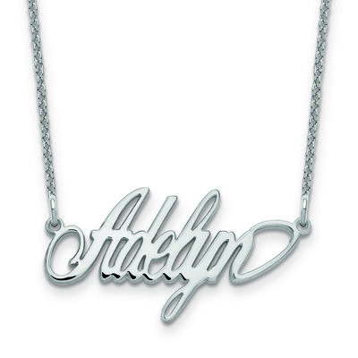 Laser Polished Nameplate Necklace in 10k White Gold (up to 9 letters)