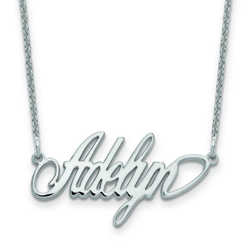 Laser Polished Nameplate Necklace in 10k White Gold (up to 9 letters) image number null