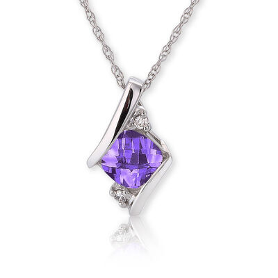 Amethyst & Diamond Pendant 10k White Gold