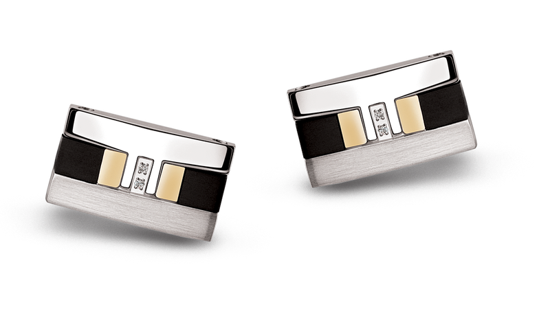 Diamond Accent Cufflinks in Stainless Steel &amp; 18k Gold image number null