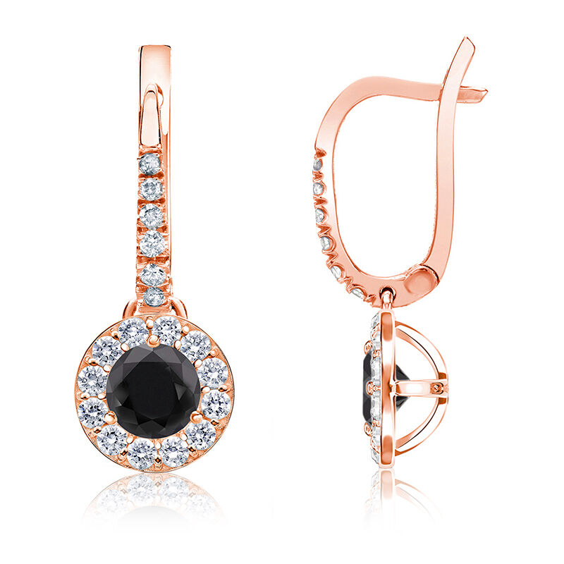 Black Diamond Halo 1ct. Drop Earrings in 14k Rose Gold image number null