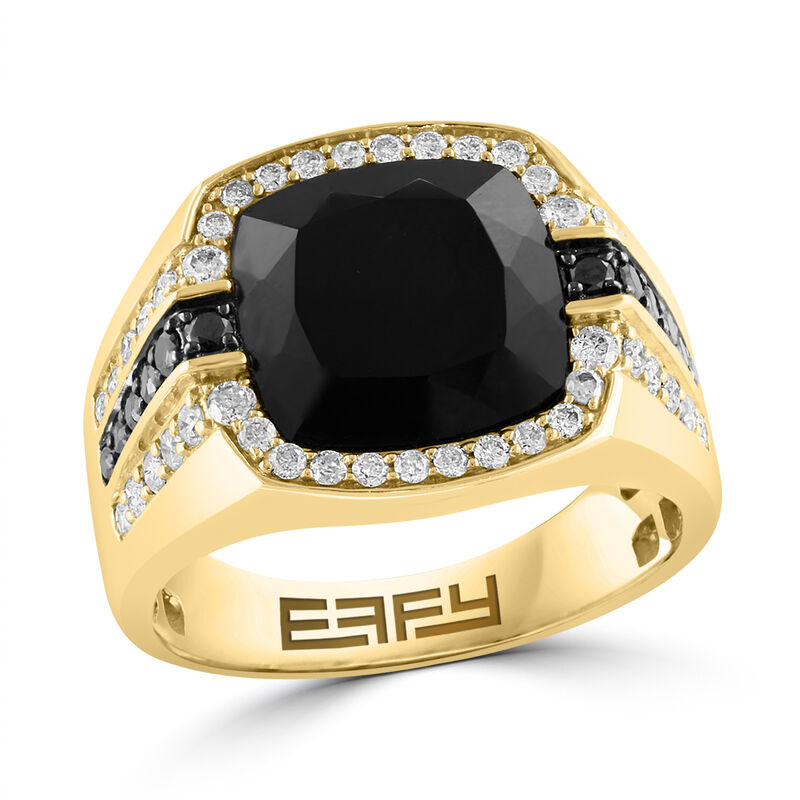 EFFY Men's .96ctw. Onyx & Black and White Diamond Ring in 14k Yellow Gold image number null