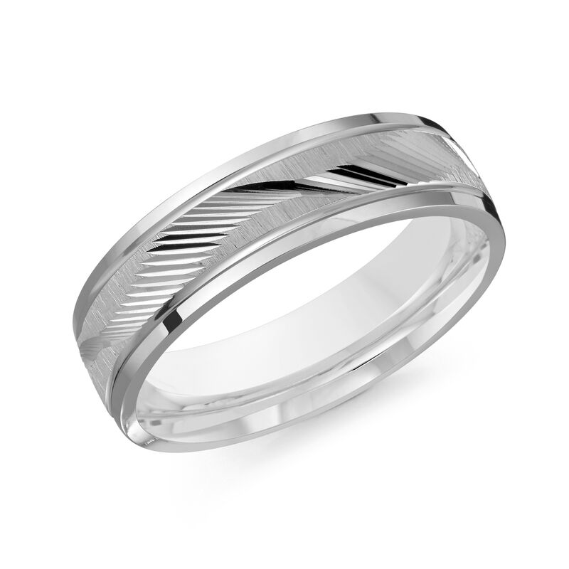 Malo Men's Diagonal Cut Wave Center 6mm Wedding Band in 14k White Gold image number null
