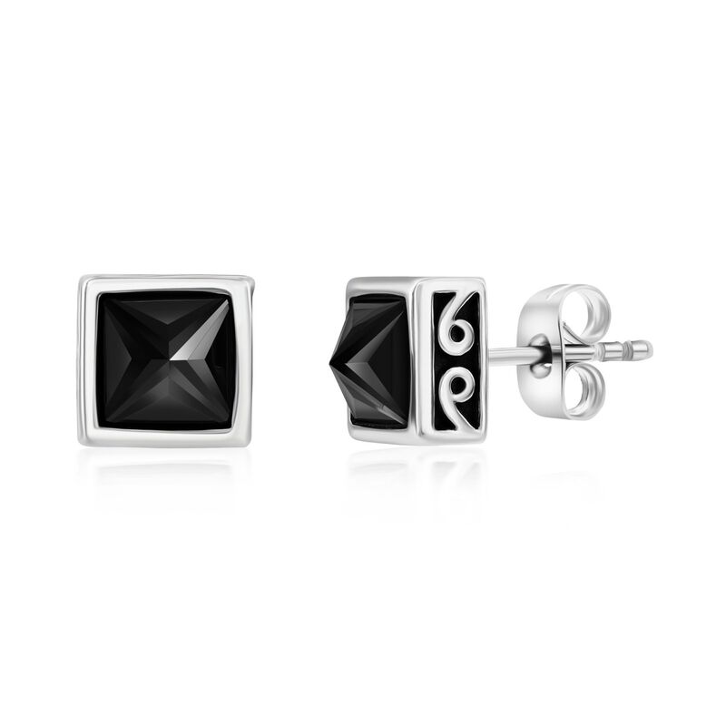 Square Black Cubic Zirconia Greek Border Men's Studs in Stainless Steel image number null