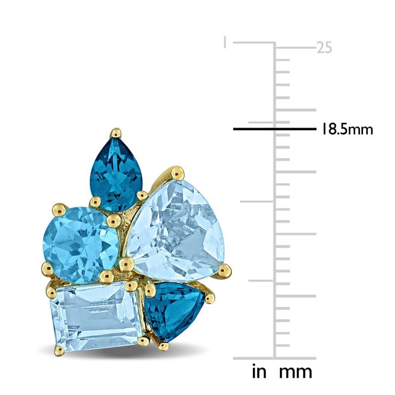 Sky Blue Topaz, London Blue Topaz & Swiss Blue Topaz Cluster Stud Earrings in Gold Plated image number null