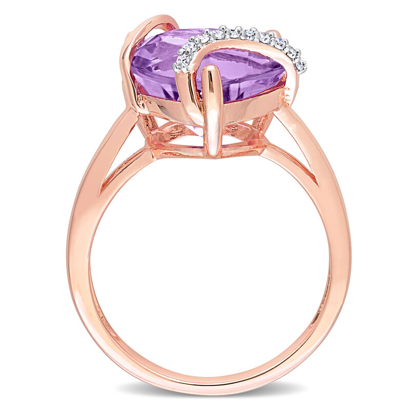 Heart-Shaped Amethyst & Diamond Wrapped Ring in Rose Gold Plated Sterling Silver image number null