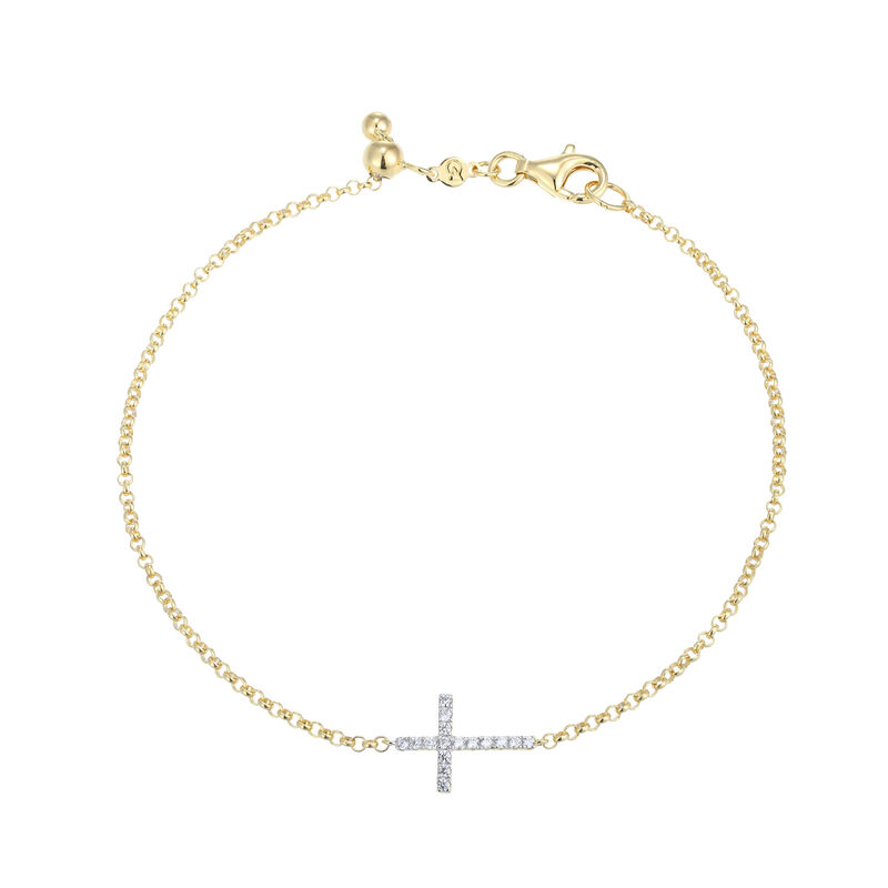 Lab Grown Diamond Cross Bracelet in Gold Plated Sterling Silver image number null