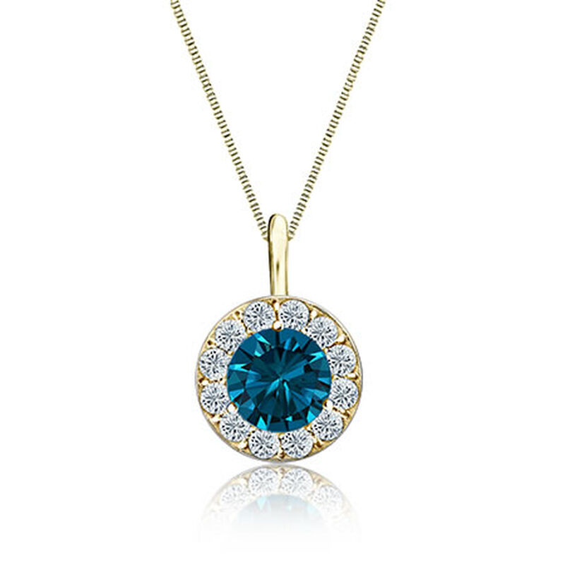 Blue & White Diamond Halo 1ct. Pendant in 14k Yellow Gold image number null