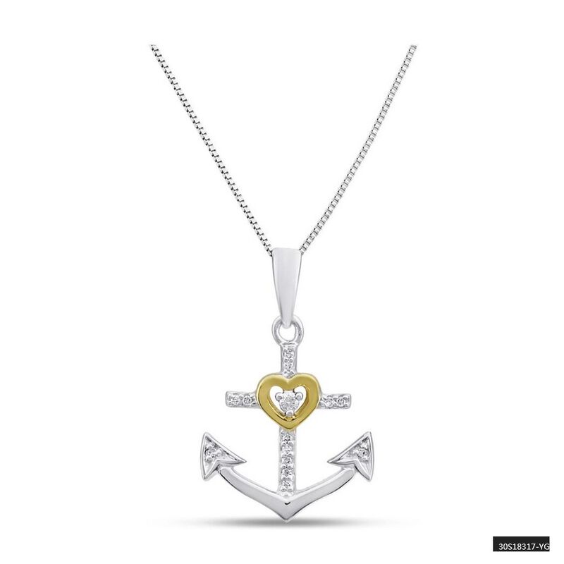 Diamond Anchor Pendant in Sterling Silver & 10k Yellow Gold image number null