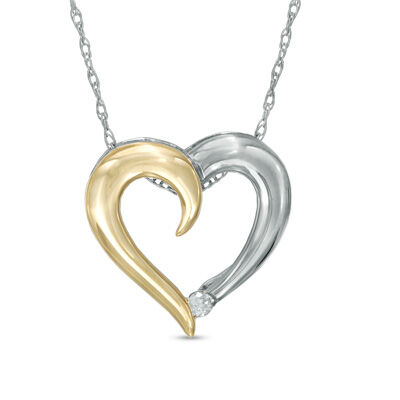 Diamond Heart Necklace 0.02ctw. In 10k White & Yellow  Gold