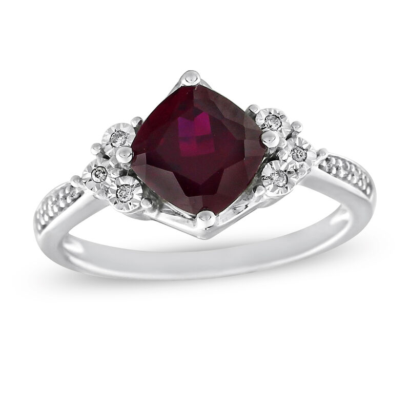 Cushion-Cut Created Ruby & Diamond Ring in 10k White Gold image number null