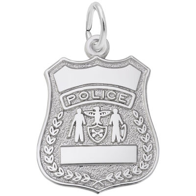 Police Badge Charm in 14k White Gold