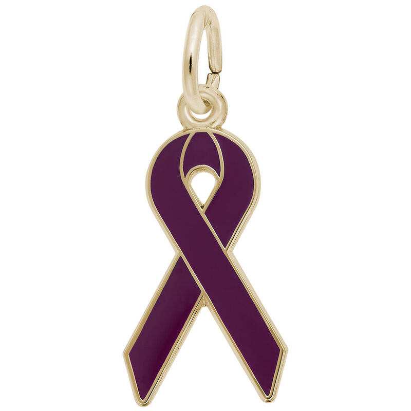 Purple Cancer Awareness Ribbon Charm in 14k Yellow Gold image number null