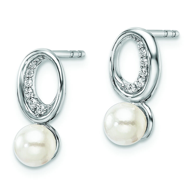 Freshwater Pearl & Diamond Open Oval Drop Earrings in 10k White Gold image number null