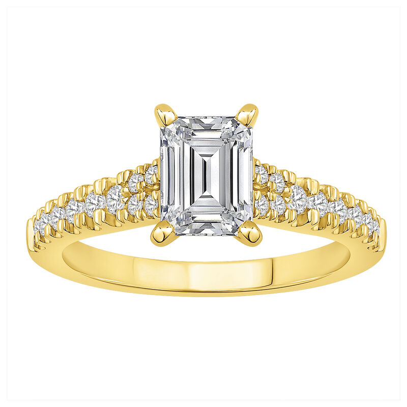 Emerald-Cut Lab Grown 1 1/4ctw. Diamond Split Shank Cathedral Engagement Ring in 14k Yellow Gold image number null