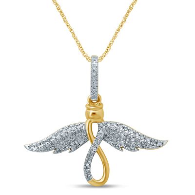 Diamond Angel Infinity Fashion Pendant in 10k Yellow Gold