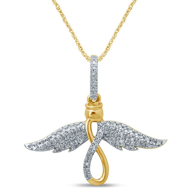 Diamond Angel Infinity Fashion Pendant in 10k Yellow Gold image number null