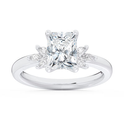 Radiant-Cut Lab Grown 2 1/5ctw. Diamond with Marquise-Cut Accents Engagement Ring in 14k White Gold