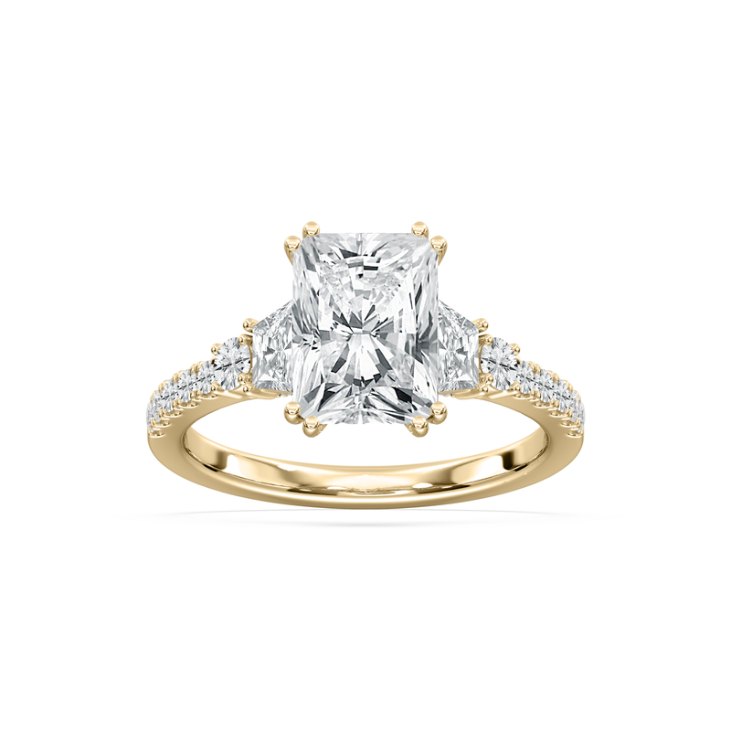 Radiant Lab Grown Diamond 4ctw. Three Stone Engagement Ring in 14k Yellow Gold image number null