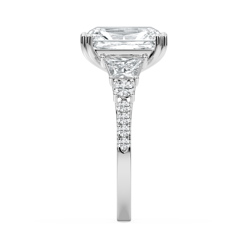 Radiant Lab Grown Diamond 5 1/4ctw. Three Stone Engagement Ring in 14k White Gold image number null