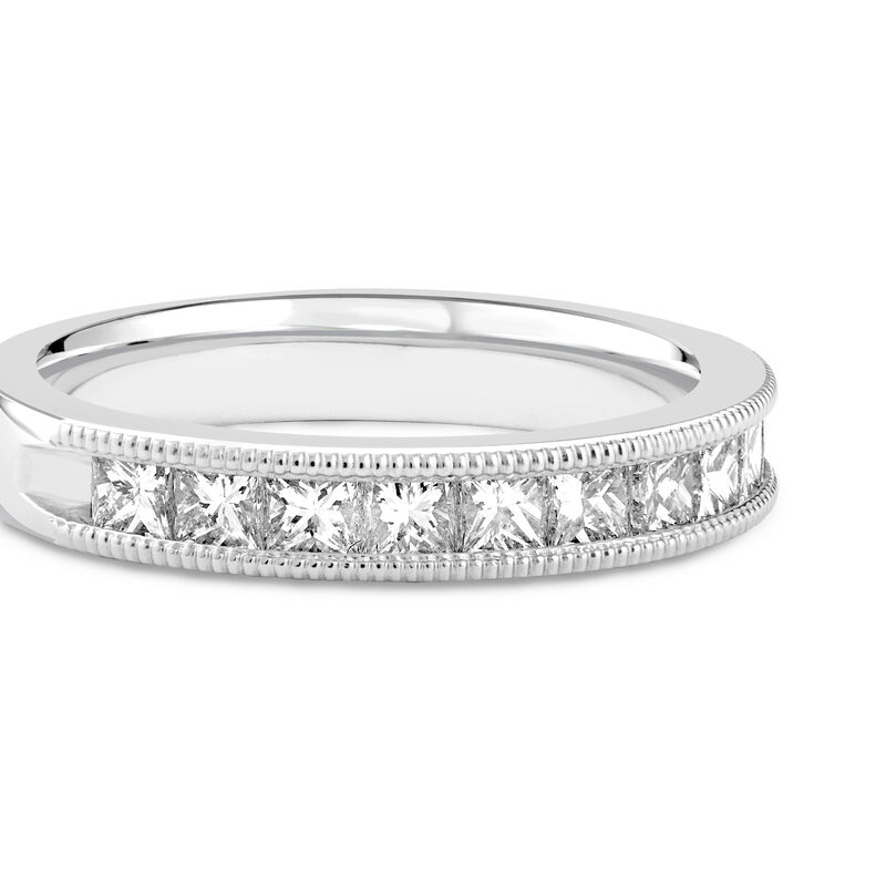 1ctw. Natural Diamond Princess Cut Milgrain Channel Anniversary Band in 14k White Gold image number null
