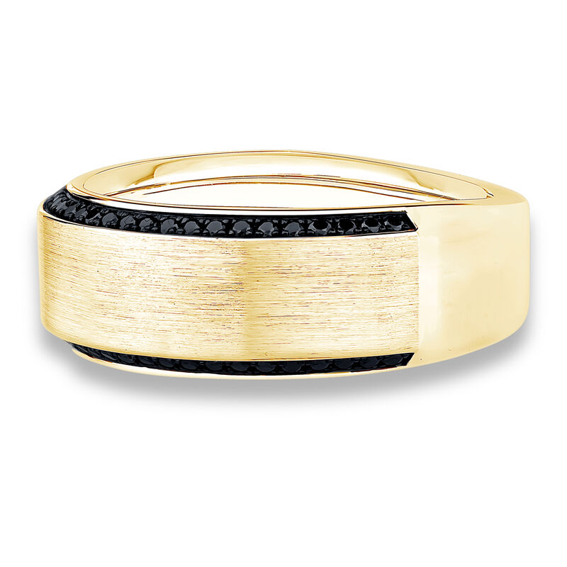 Men's Black Diamond & 10k Yellow Gold Wedding Ring image number null