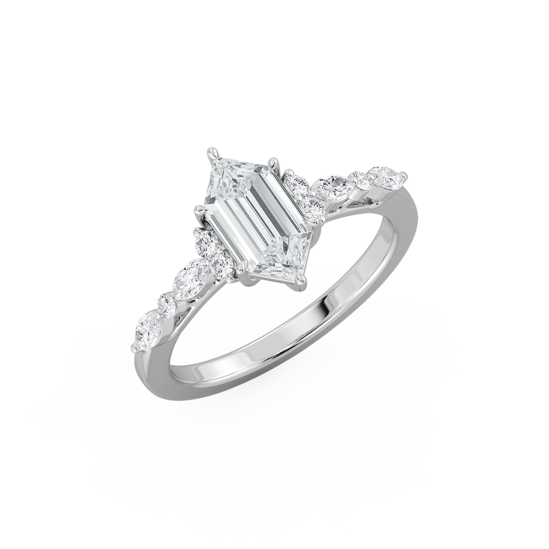 Elongated Hexagon Lab Grown Diamond 1 4/5ctw. Engagement Ring with Marquise and Round Accents in 14k White Gold image number null