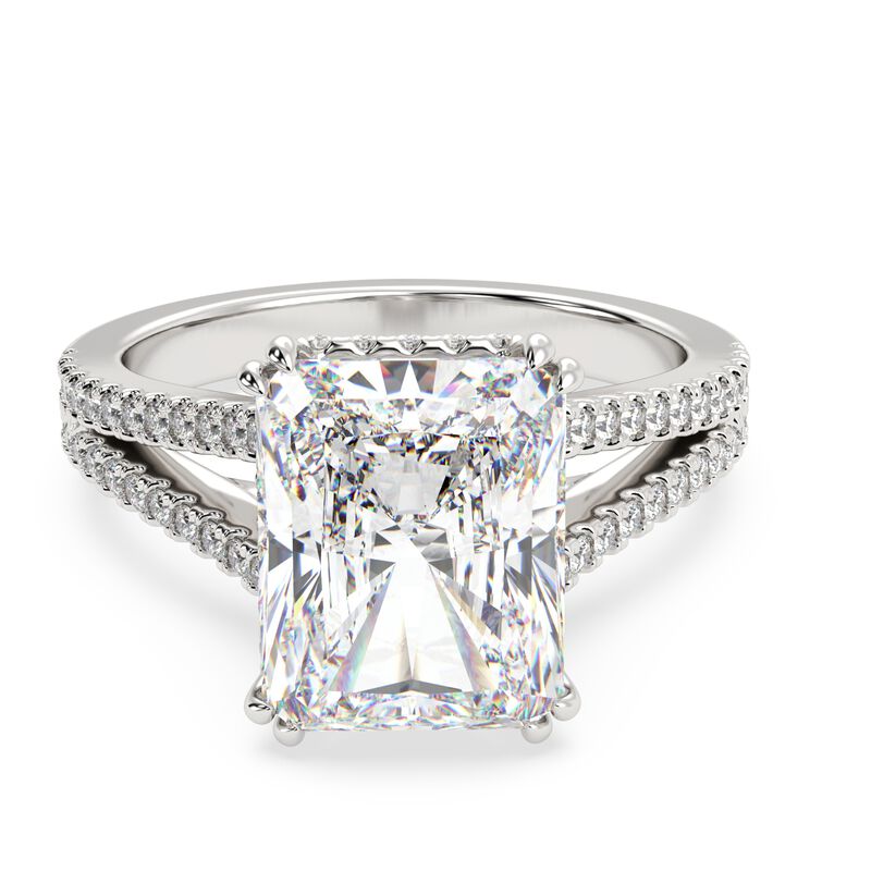 Radiant-Cut Lab Grown 3.60ctw. Diamond Split Shank Hidden Double Halo Engagement Ring in 14k White Gold image number null