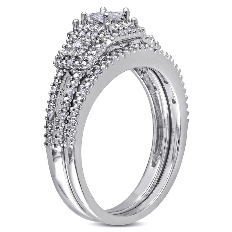 Princess-Cut 1/4ctw Diamond Quad Split Shank Bridal Set in Sterling Silver image number null